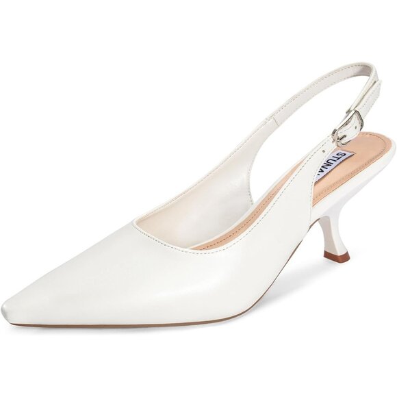 Shoes - Women's White Kitten Pumps Fashion Low Heel Wedding Casual Slingback Heels